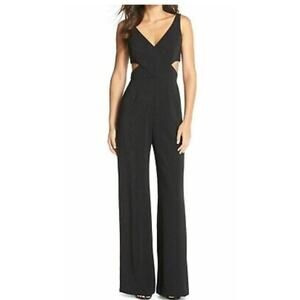 Jay Godrey Women's Formal Black V-Neck Jumpsuit Cutout Side Detail Size 0